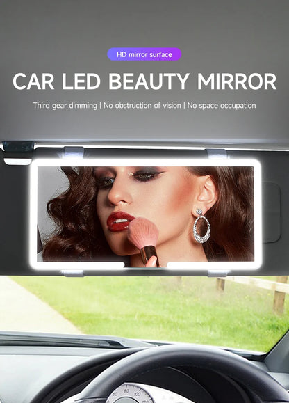 Car Interior Mirrors Sun Visor Plate LED HD Makeup Mirror for Girls Women Rechargeable Fill Light Universal Thin Vanity Mirror