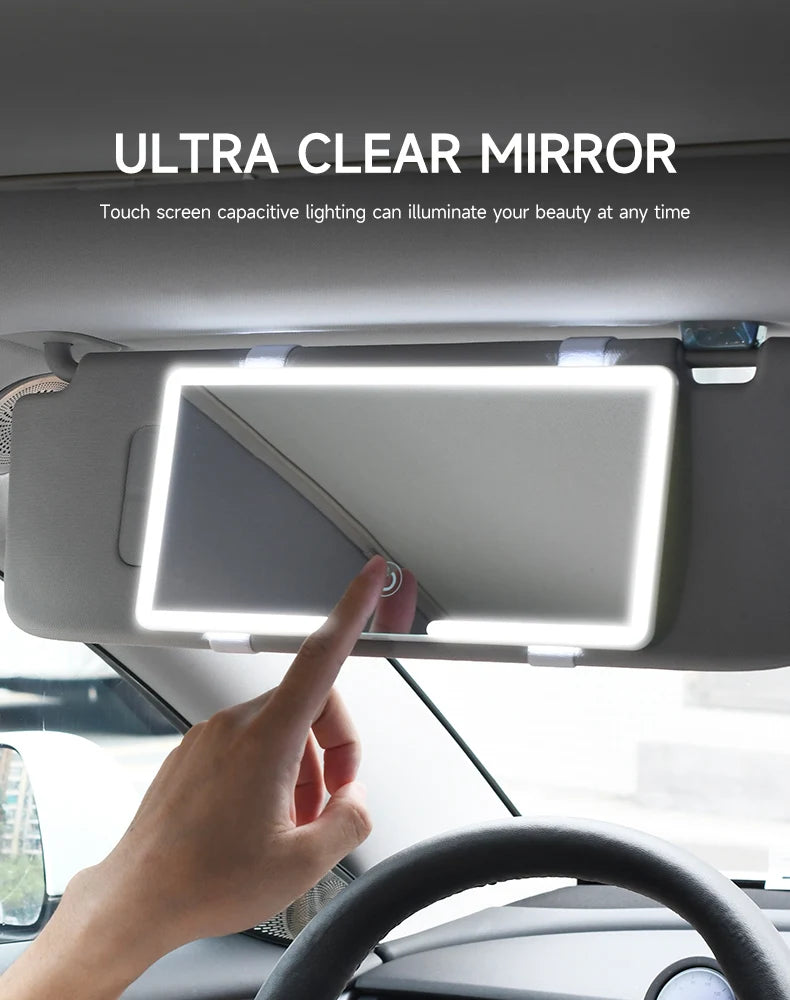 Car Interior Mirrors Sun Visor Plate LED HD Makeup Mirror for Girls Women Rechargeable Fill Light Universal Thin Vanity Mirror